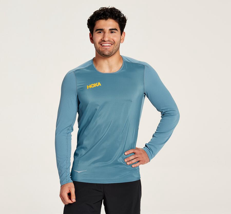 Top Hoka One One Hombre Azules - Wind - FXKW69315